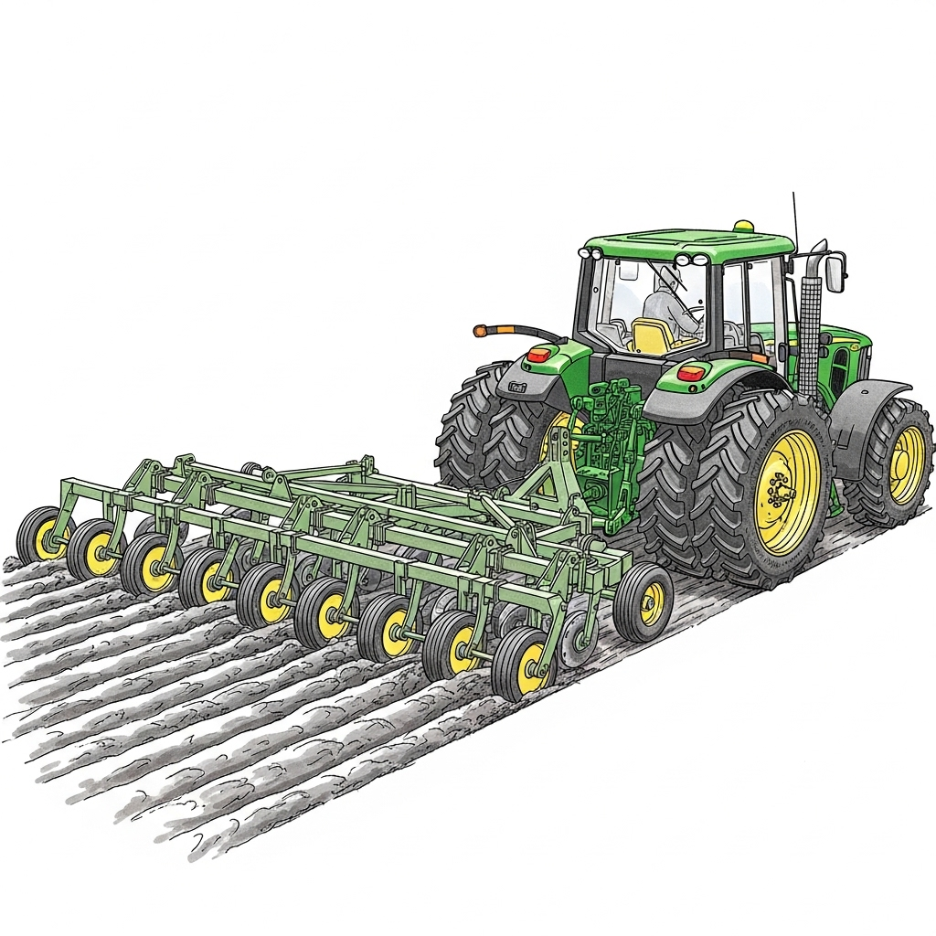 John Deere Tractor with a multi-section plow as an analogy for the information concentrator architecture