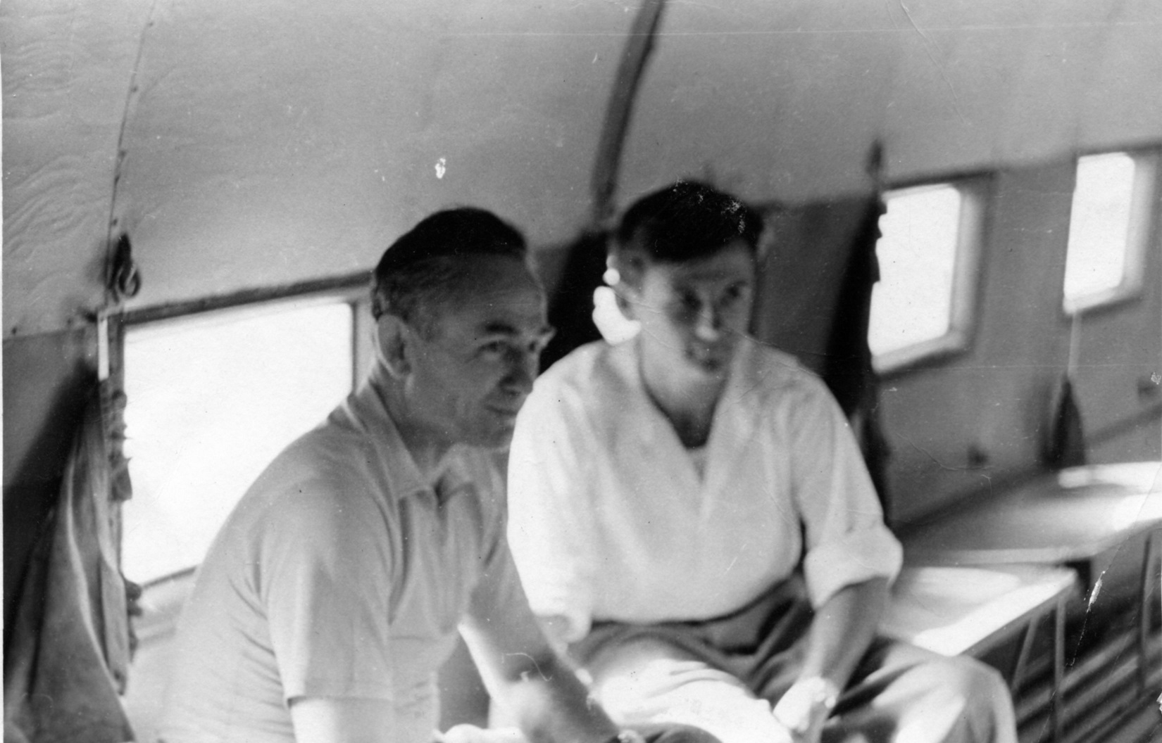 EXCLUSIVE: Vadym Nikolaiev with deputy chief designer Viktor Biryulin in Li-2 aircraft September 1961 waiting for Ka-22 Vintokryl personal archive