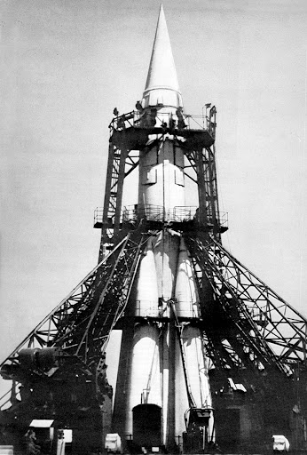 R7 Semyorka rocket designed by Ukrainian engineer Sergey Korolev, world's first ICBM and space launcher