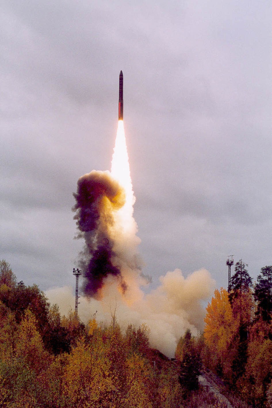 Topol-M intercontinental ballistic missile test launch from mobile launcher