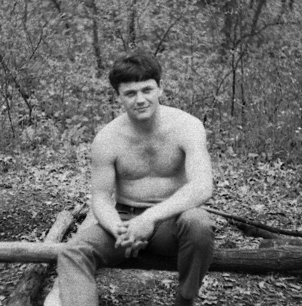 Lieutenant Yuri Voloshin during military service in taiga environment