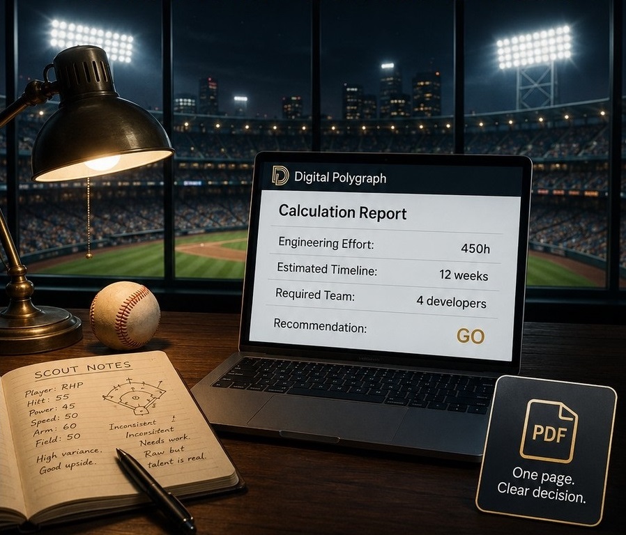 Digital Polygraph Moneyball front office poster: Make the implicit explicit before the next check.